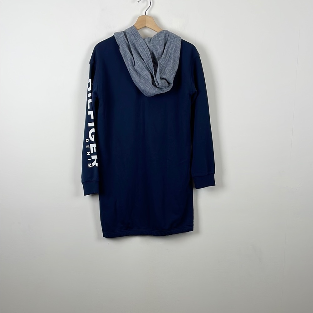 Tommy Hilfiger Denim Long Sleeve 1/2 Zip Pullover Blue Hooded Sweatshirt Dress - Picture 5 of 9
